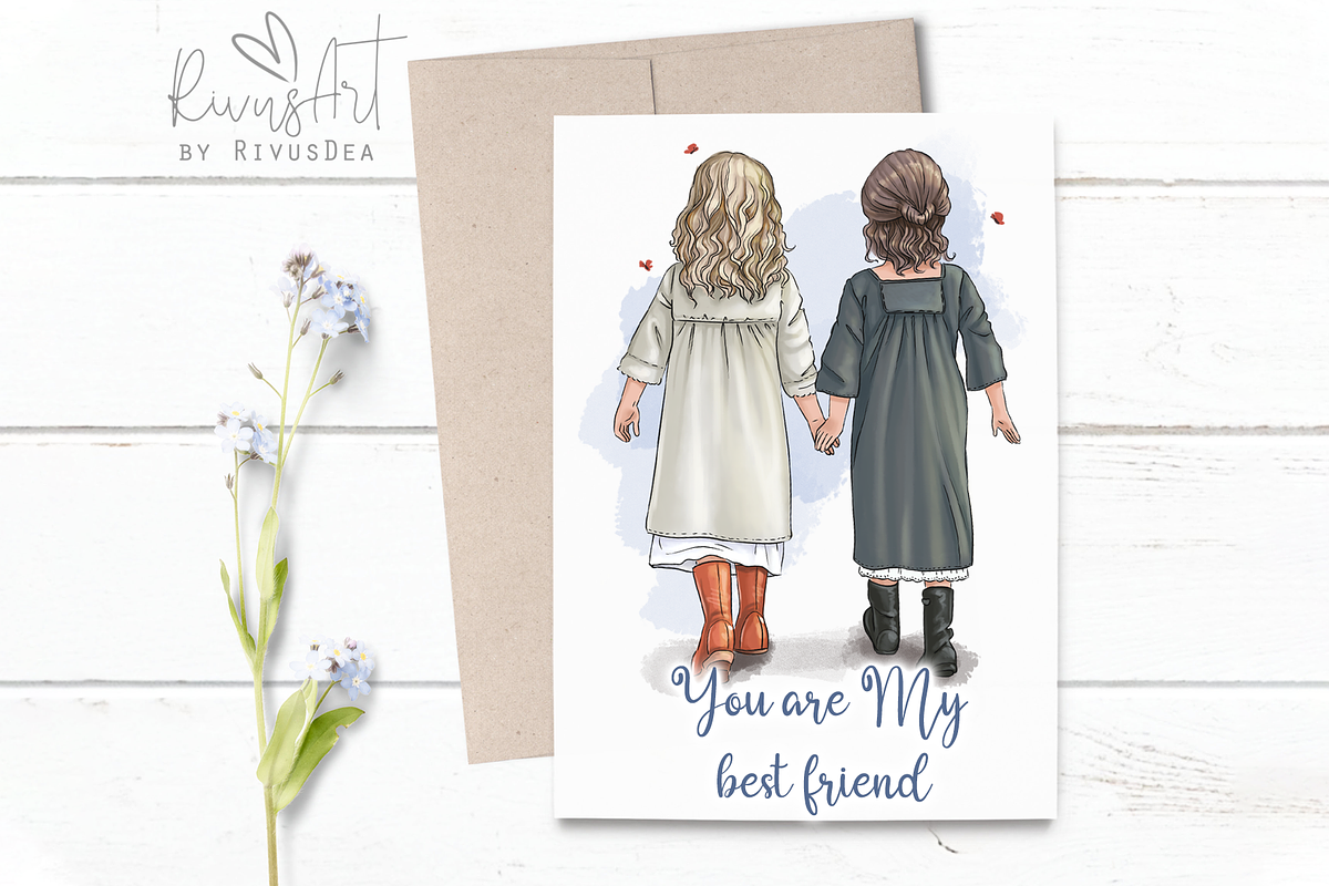 Best friends clipart. Vintage bestie, an Illustration by RivusArt (Photo 4 of 4)