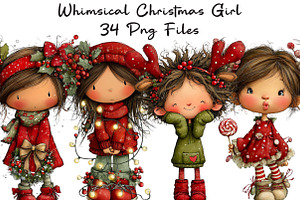 Whimsical Christmas Girl Clipart, an Illustration by CraftArtStudio