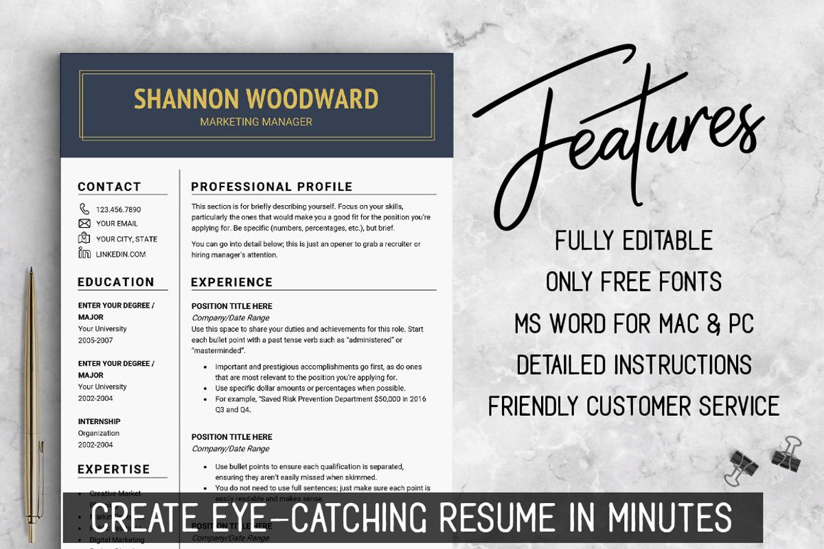 Elegant RESUME Template // Woodward, a Resume Template by LevelUpResume (Photo 2 of 5)
