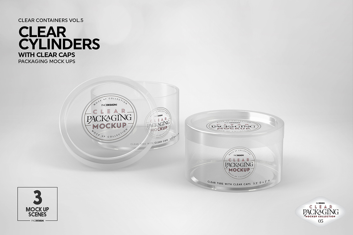 Clear Cylinders Clear Caps Mockups, a Packaging Mockup by INCDesign (Photo 4 of 14)