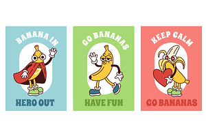 Cartoon banana cards. Funky fruit, a Food Illustration by YummyBuum