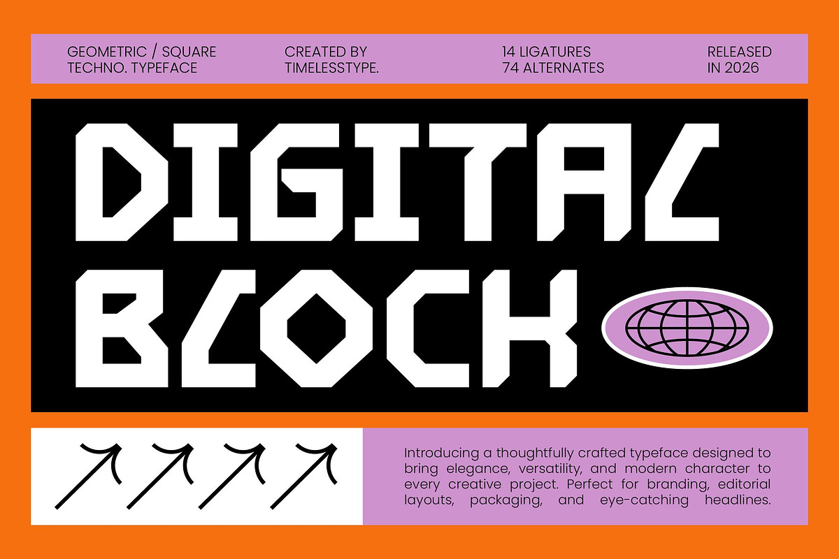 Digital Block Geometric Techno, a Sans Serif Font by timelesstype.co (Photo 1 of 10)
