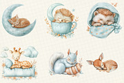 Watercolor Sleepy Animals Clipart, an Illustration by DreamCafeArt (Thumbnail 3 of 6)