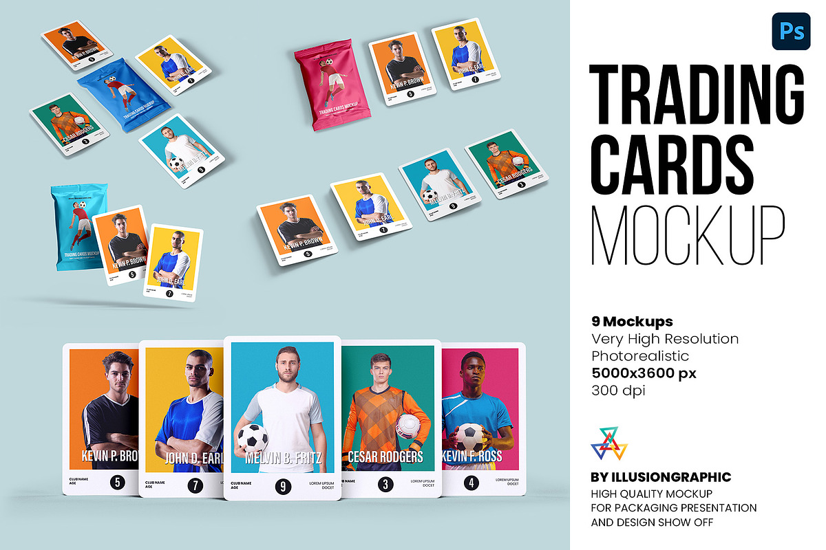 Trading Cards Mockup - 9 views, an Advertising Mockup by Illusiongraphic (Photo 1 of 19)