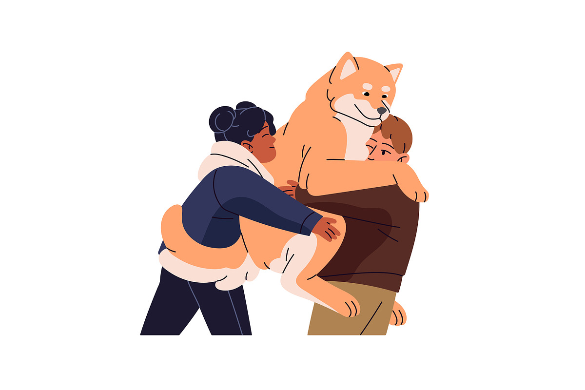 Happy people hugging cute dogs set, an Animal Illustration by PaperTrident (Photo 5 of 11)