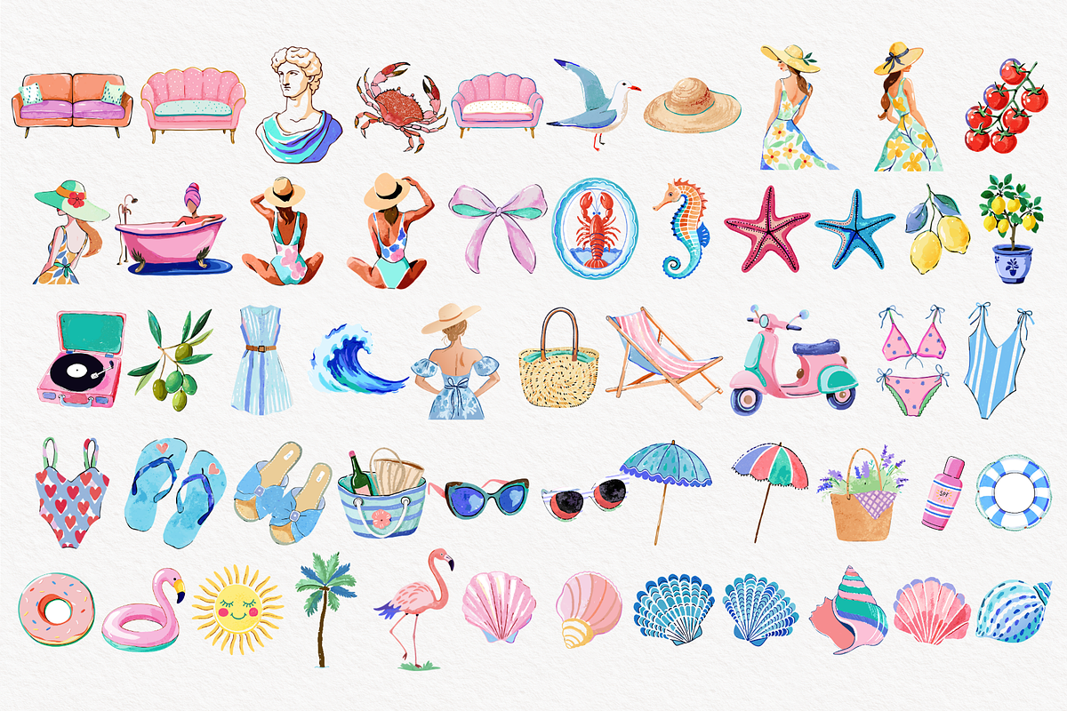 Watercolor Coquette Summer Clipart, an Illustration by TatiMockup (Photo 2 of 6)