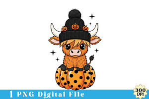 Cute Highland Cow Halloween Png, an Illustration by Watercolor design