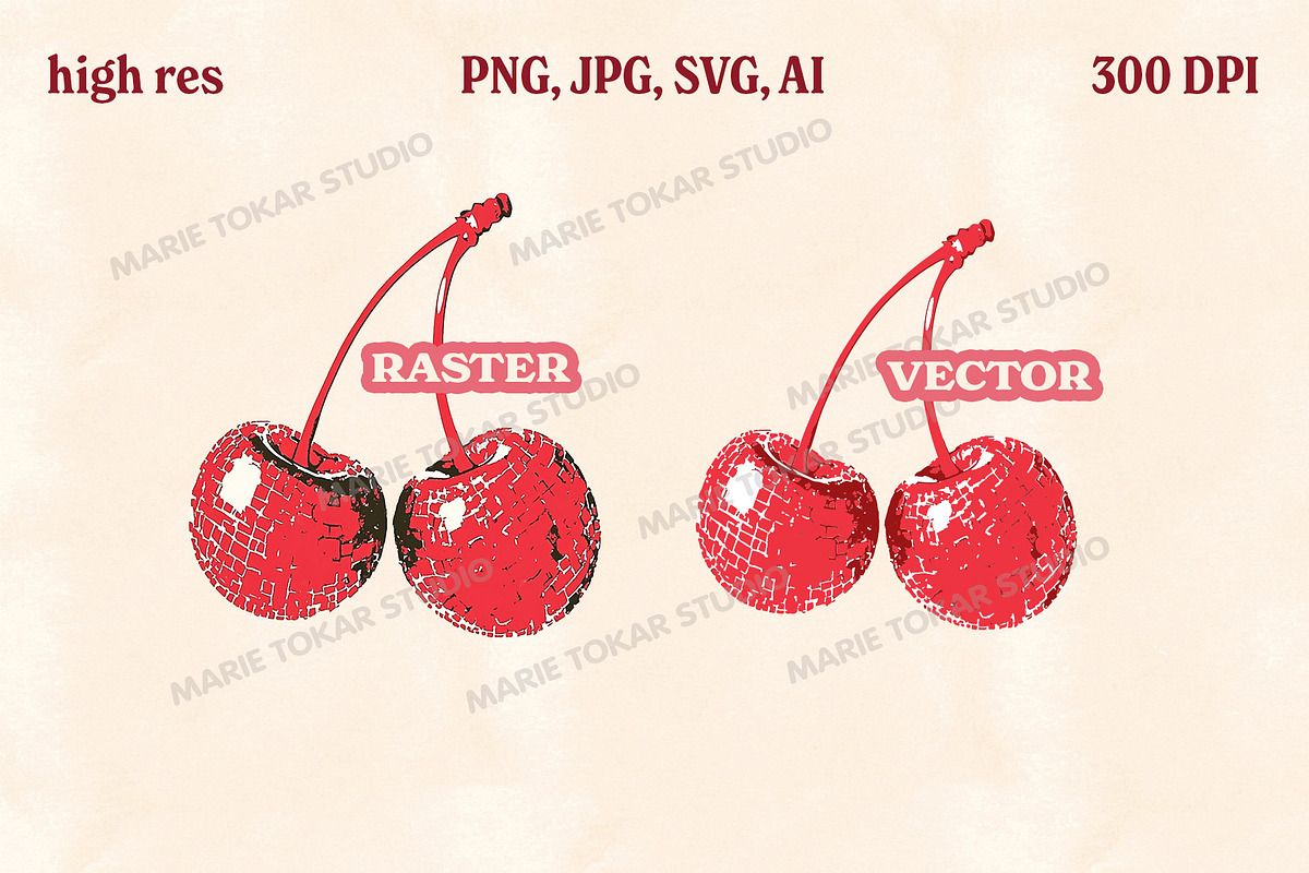 Retro Cherry Illustrations PNG & SVG, an Object Graphic by Marie T (Photo 9 of 12)