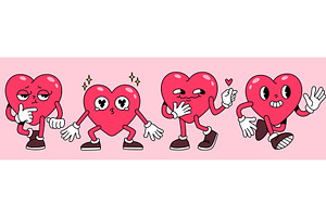 Cartoon groovy heart characters, an Illustration by art PVP - market