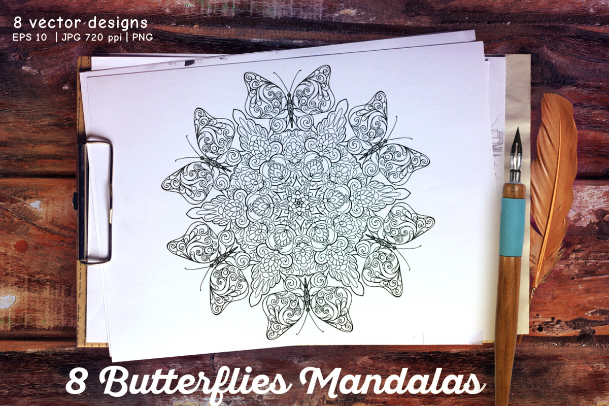 8 Butterflies Mandala, a Decorative Illustration by Elen-Lane (Photo 1 of 5)