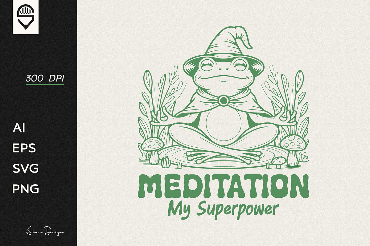 Whimsical Meditating Frog T-shirt, an Animal Illustration by shaondesigns (Photo 1 of 6)