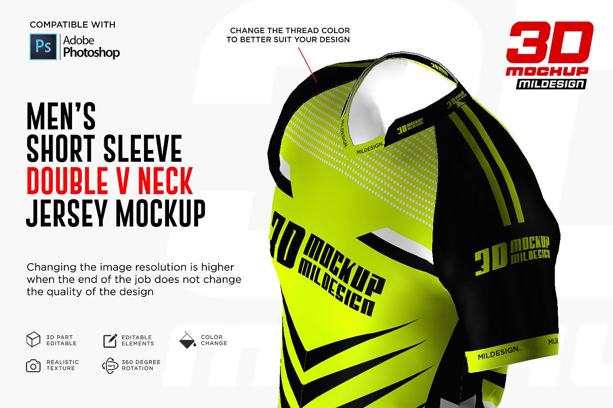 3D Double V-Neck Raglan Jersey SS, a Shirt Mockup by Mildstudio (Photo 4 of 10)