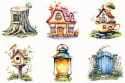 Fairy Garden Watercolor Clipart, an Illustration by OK Design (Thumbnail 4 of 5)