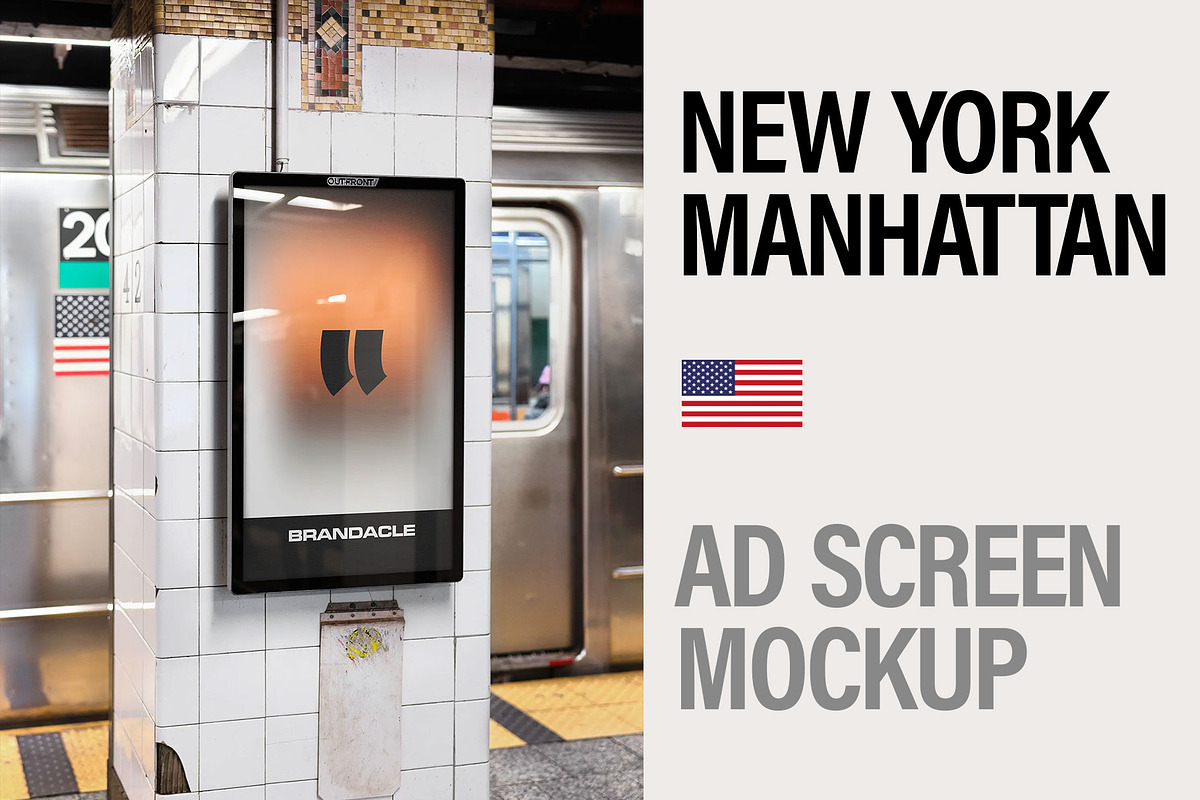Screen Mockup in New York Subway, an Advertising Mockup by Brandacle Mockups (Photo 4 of 8)