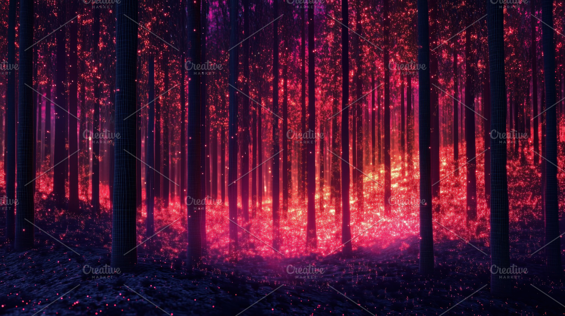 A mystical forest scene illuminated by vibrant pink and purple hues, with tall, a Photo by Textures & Backgrounds