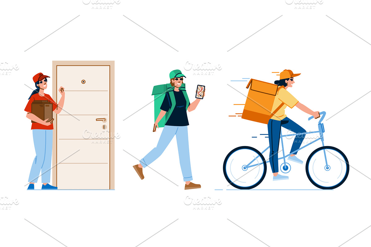 package courier woman vector, a Person Illustration by pikepicture