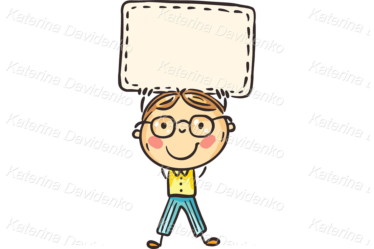 Happy childrens holding blank signs, a Person Illustration by Bubert Art (Photo 6 of 10)