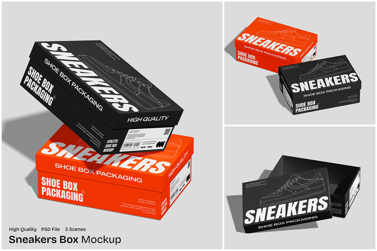 Sneakers Box Mockup, a Packaging Mockup by Unerispace (Photo 1 of 5)