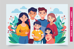 A happy family with two parents, two, an Illustration by Tanuart