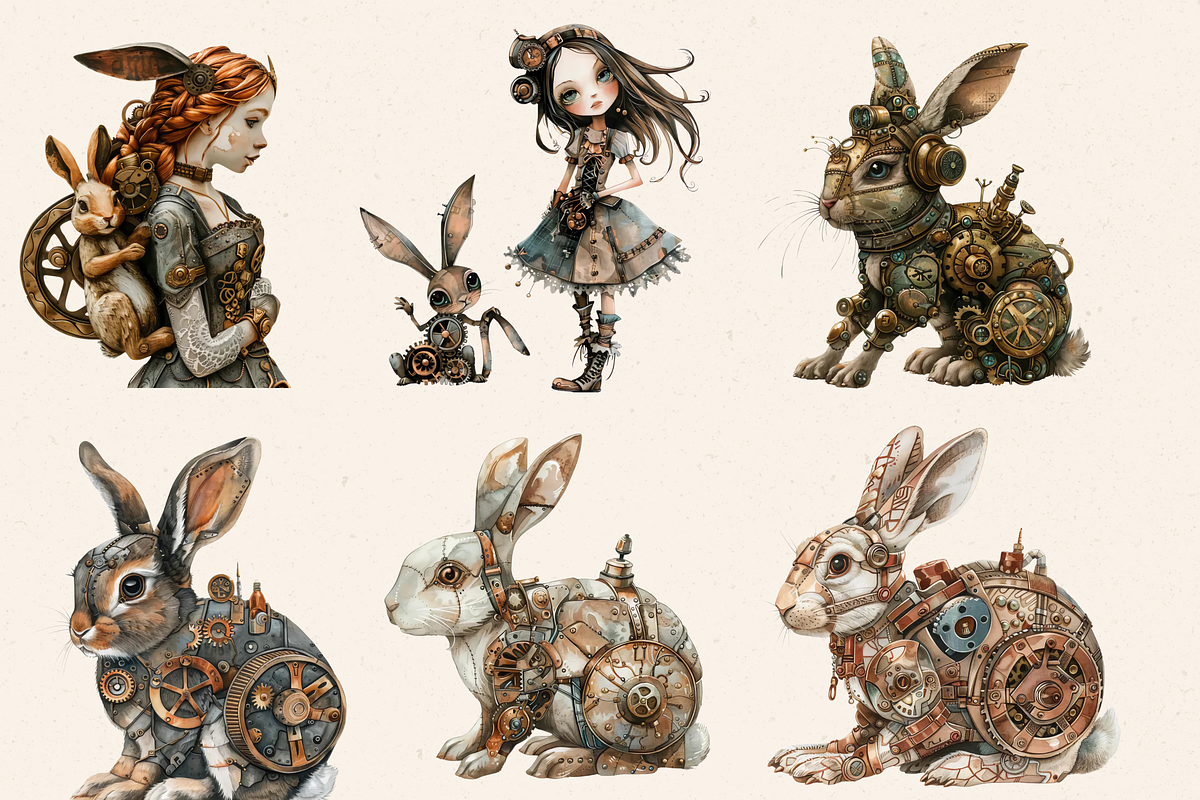 STEAMPUNK BUNNY GIRL CLIPART PACK, a Person Illustration by Daring Digies (Photo 4 of 7)