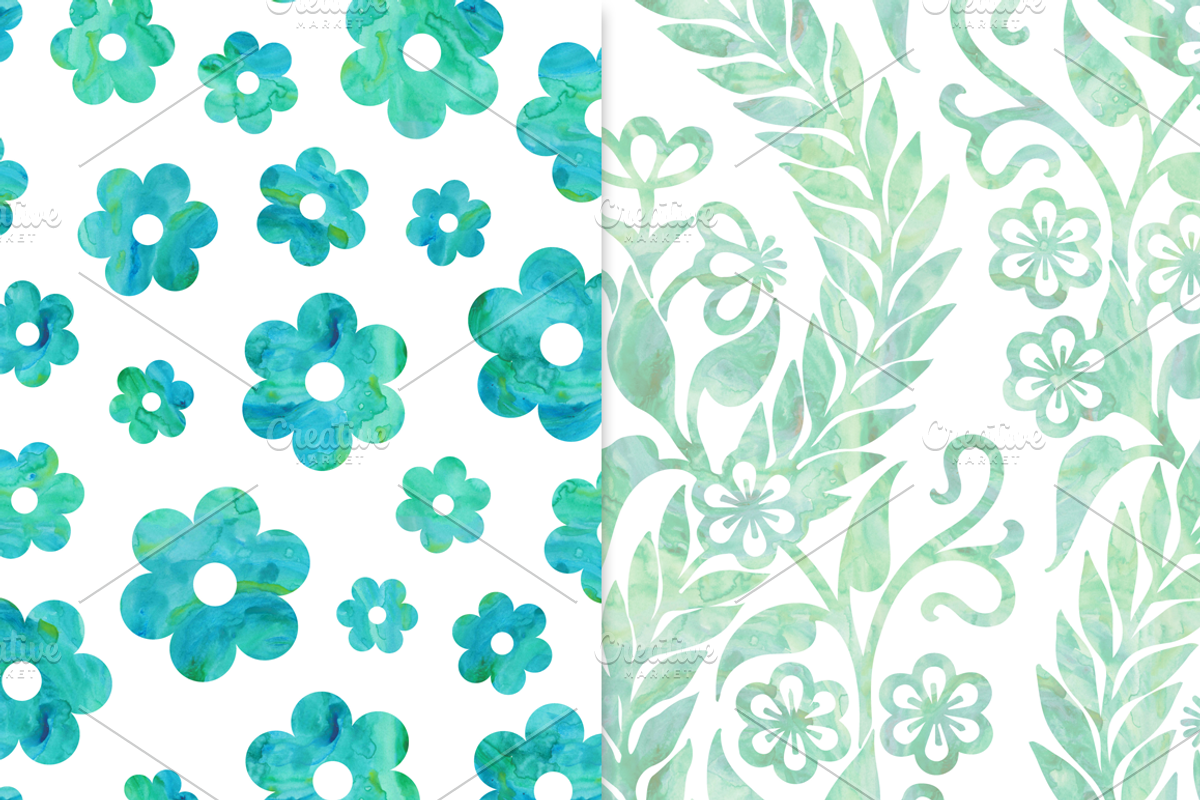 Cool Watercolor Floral Backgrounds, a Pattern Graphic by Paper Element (Photo 2 of 7)