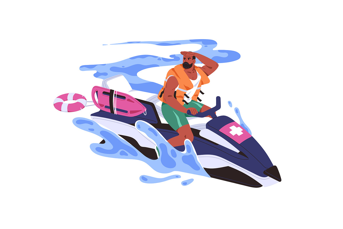 Lifeguard rescue people on water set, an Illustration by PaperTrident (Photo 8 of 15)