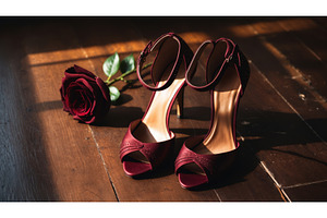 Elegant burgundy high-heeled shoes, an Illustration by tilialucida