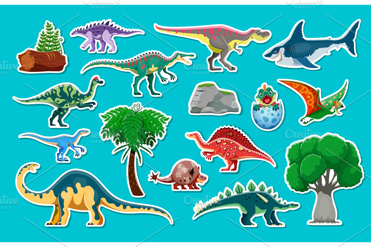 Prehistoric dinosaurs stickers, an Animal Illustration by Vector Tradition