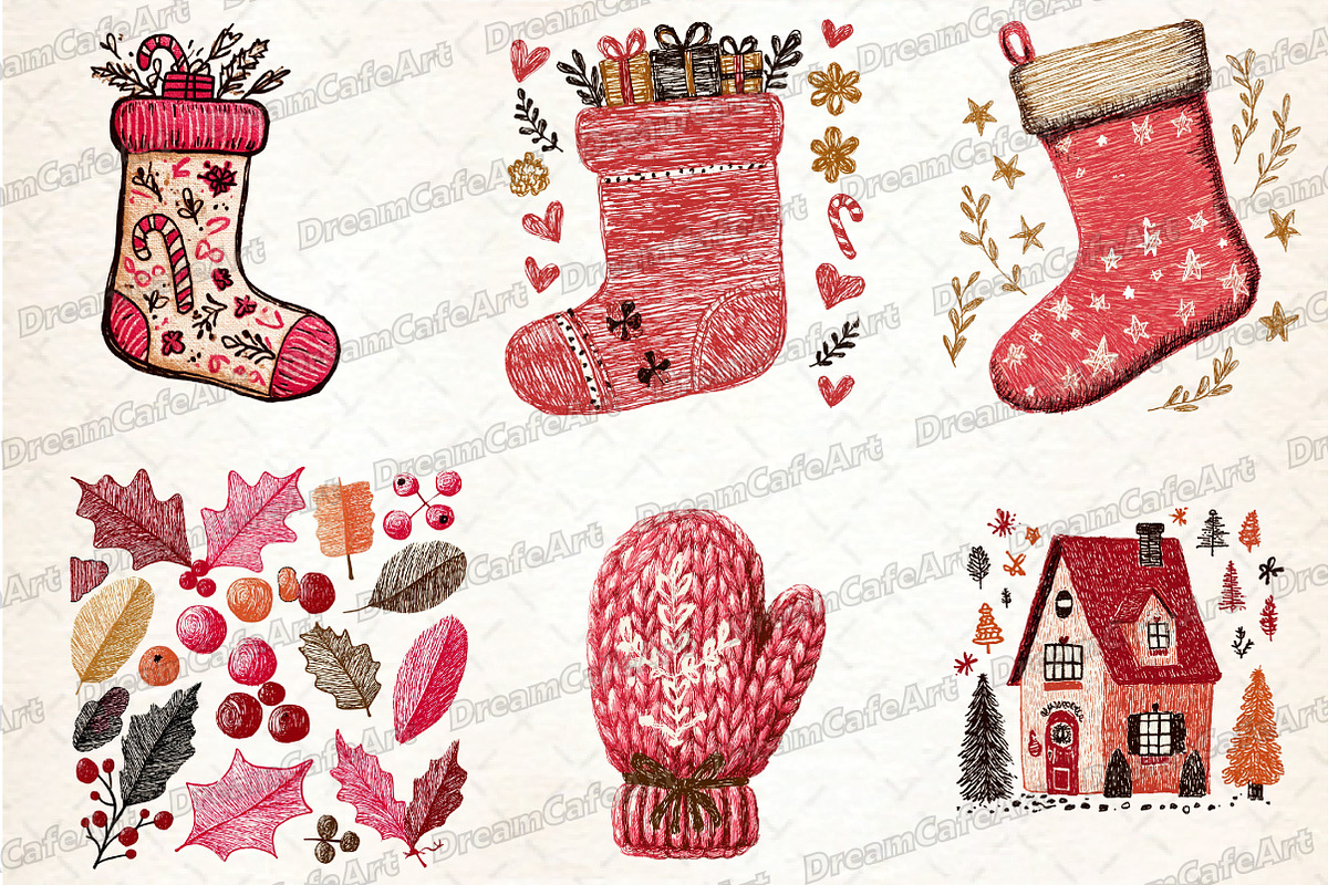 Hand Drawn Whimsical Christmas, an Illustration by DreamCafeArt (Photo 2 of 6)