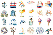 Watercolor Summer Coastal Beach Clip, an Illustration by designcity5 (Thumbnail 2 of 5)