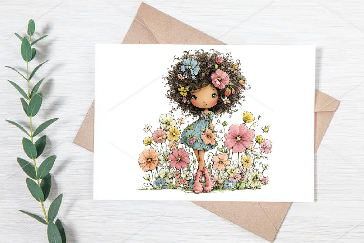 Whimsical Spring Girl Clipart Bundle, an Illustration by Canvas Craft (Photo 7 of 7)