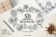 50 hand drawn floral elements, a Decorative Illustration by ItsDianaDesign (Thumbnail 1 of 5)