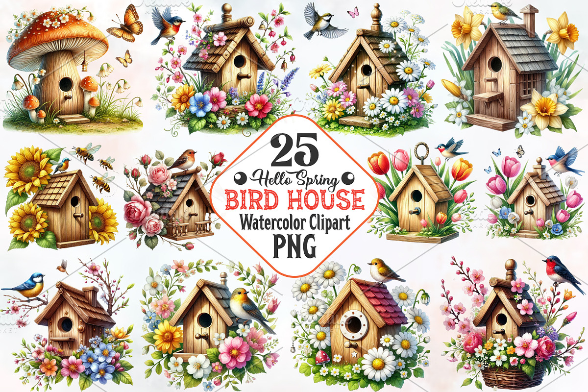Spring bird house clipart, an Illustration by RobertsArt (Photo 1 of 7)