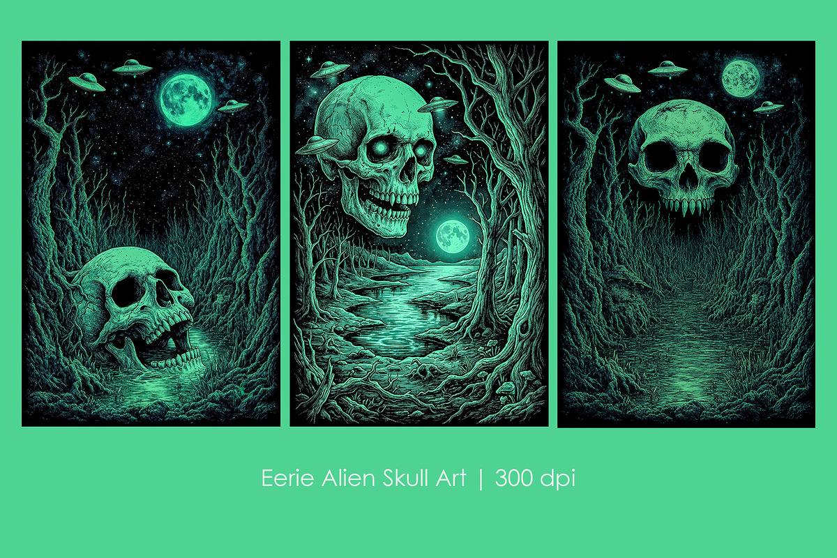Eerie Alien Skull Art, a Decorative Illustration by StockVerse Creative (Photo 1 of 4)