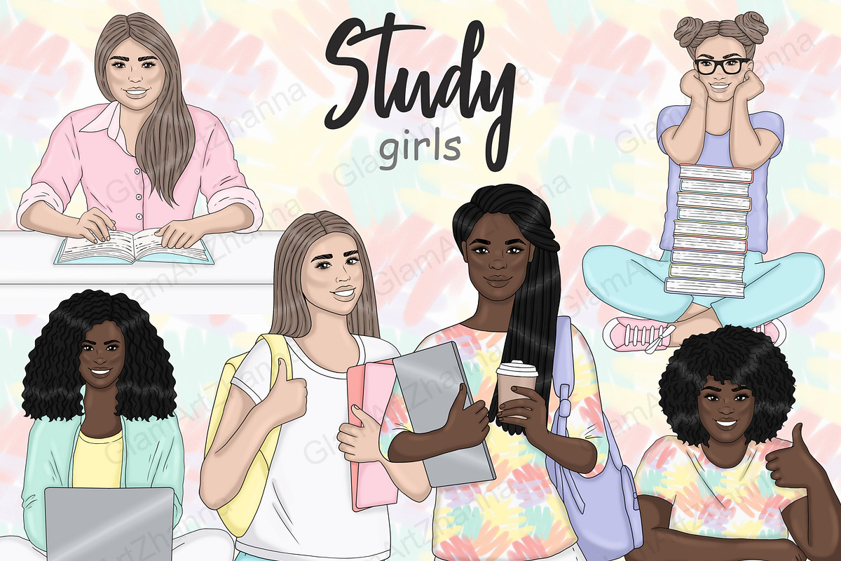 Study Bright Girls Clipart, an Education Illustration by GlamArtZhanna (Photo 1 of 7)
