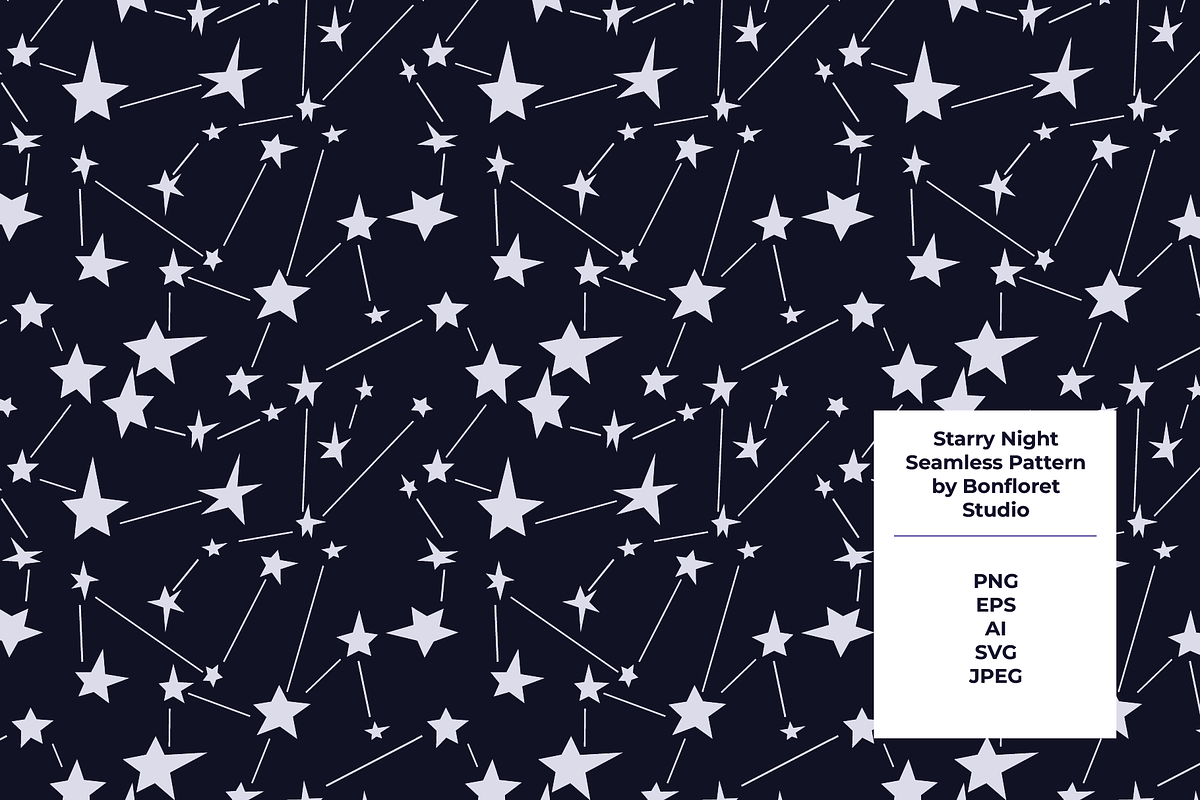 Starry Night Seamless Pattern, a Pattern Graphic by Bonfloret Studio (Photo 1 of 3)