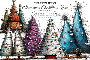 Whimsical Christmas Trees Clipart, an Illustration by designcity5