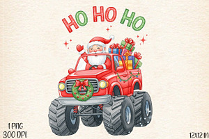 Santa Monster Truck Christmas PNG, an Illustration by Designworld