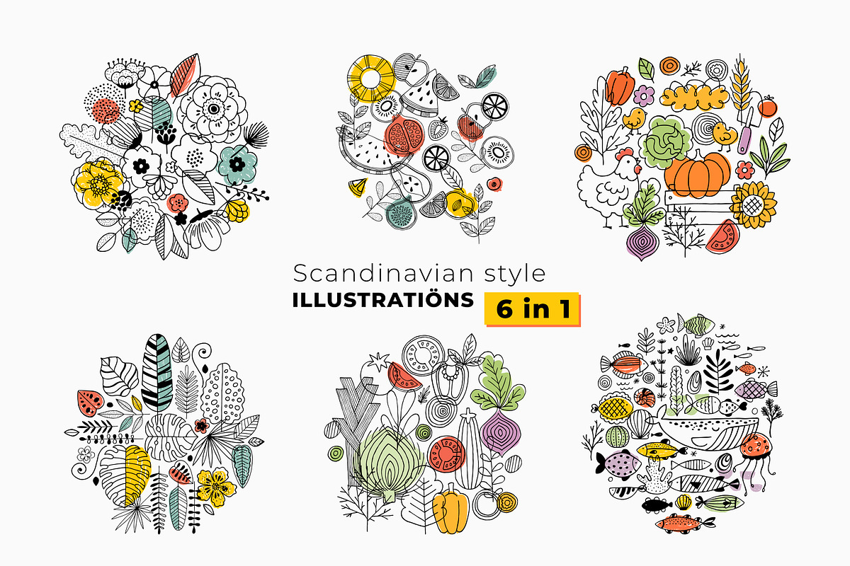 6 in 1 Scandinavian illustrations, a Decorative Illustration by adehoidar (Photo 1 of 8)