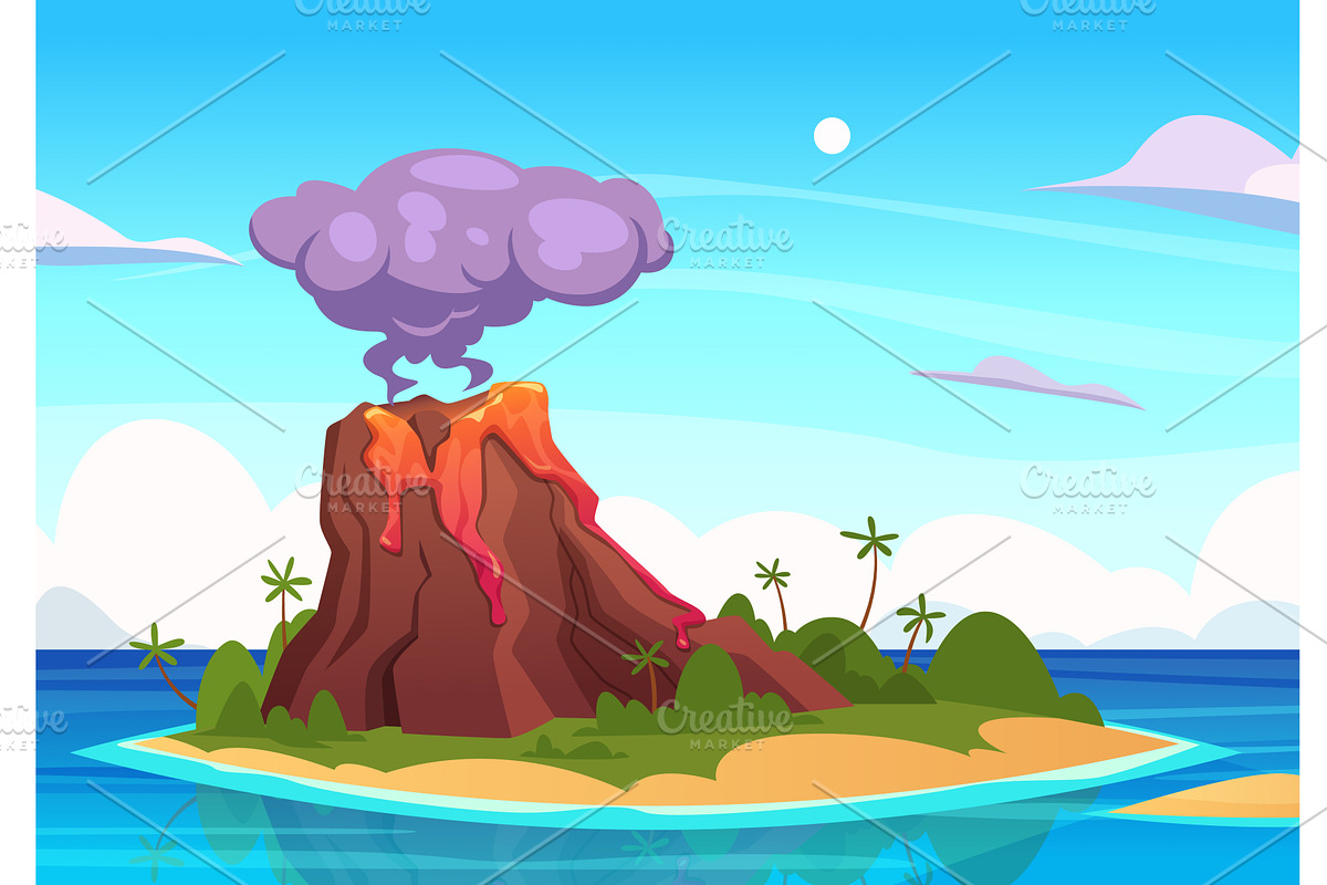 Volcano island. outdoor landscape, an Illustration by Onyx