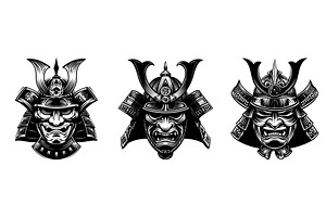 Samurai helmets engraving. Japanese, an Object Illustration by Stock-Smart-Start