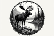 Moose with mountain in the forest, an Illustration by Amazin_art (Thumbnail 9 of 13)