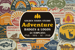 24 Vintage Adventure Badges & Logos