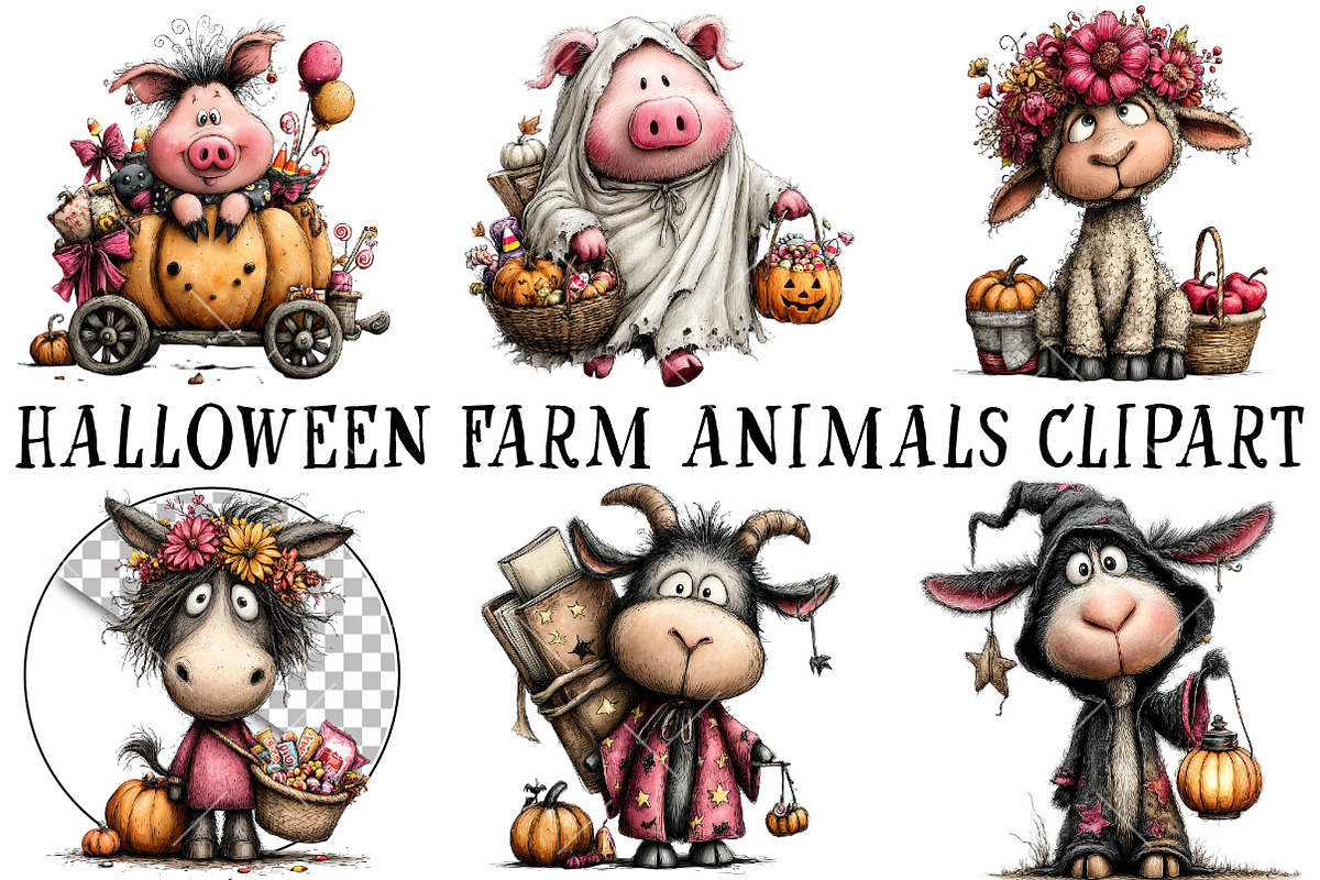 Halloween Farm Animals Clipart, a Seasonal Illustration by OK Design (Photo 2 of 6)