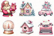 Watercolor Pink Christmas Clipart, an Illustration by OK Design (Thumbnail 2 of 5)