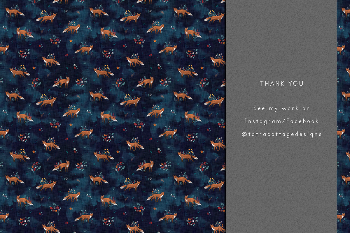 Fox Seamless Pattern Navy Ditsy, a Pattern Graphic by Tatra Cottage Designs (Photo 3 of 3)