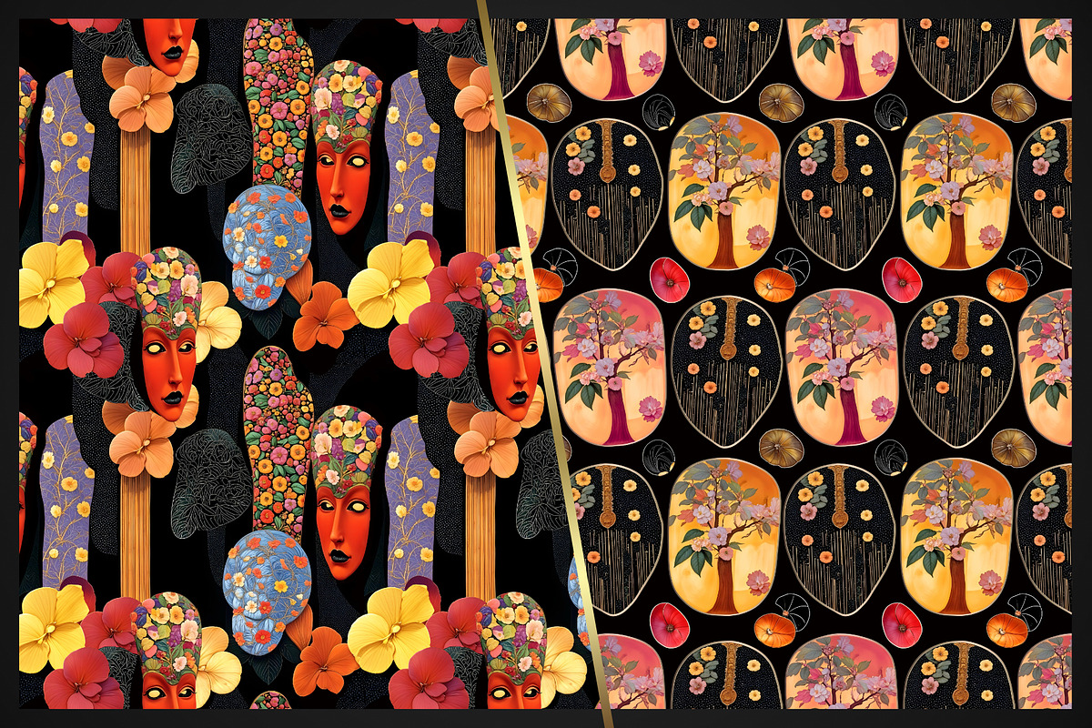 AI Floral Masks Pattern Collection, a Pattern Graphic by IrinaCzaran (Photo 9 of 10)