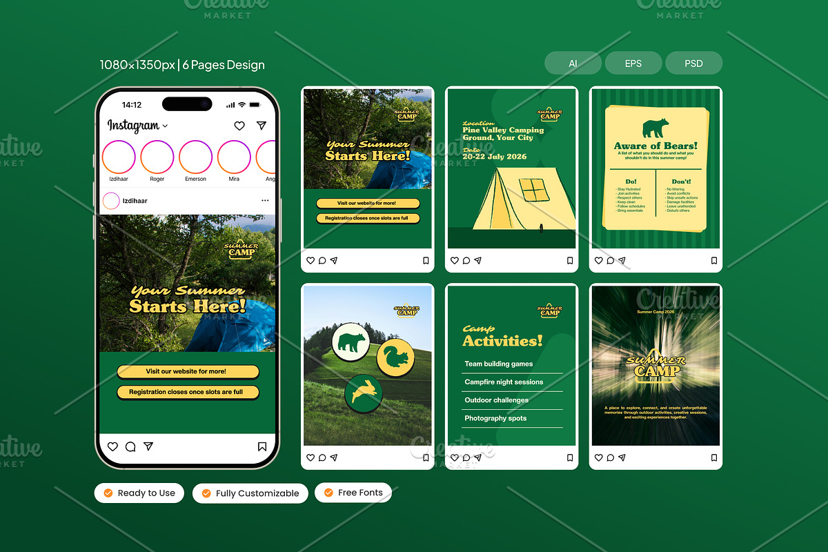 Green Summer Camp - Instagram Post, a Social Media Template by Izdihaar_Studio (Photo 1 of 4)
