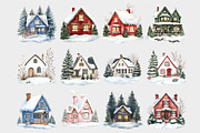Watercolor Festive Houses Clipart, a Seasonal Illustration by Design Market (Thumbnail 5 of 5)