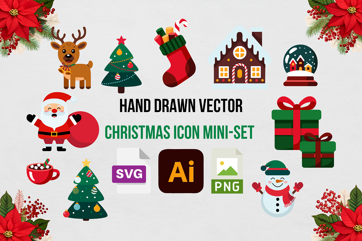 Hand Drawn Vector Christmas Icon Set, a Graphic by Print Haven Mochi Vintage (Photo 1 of 4)